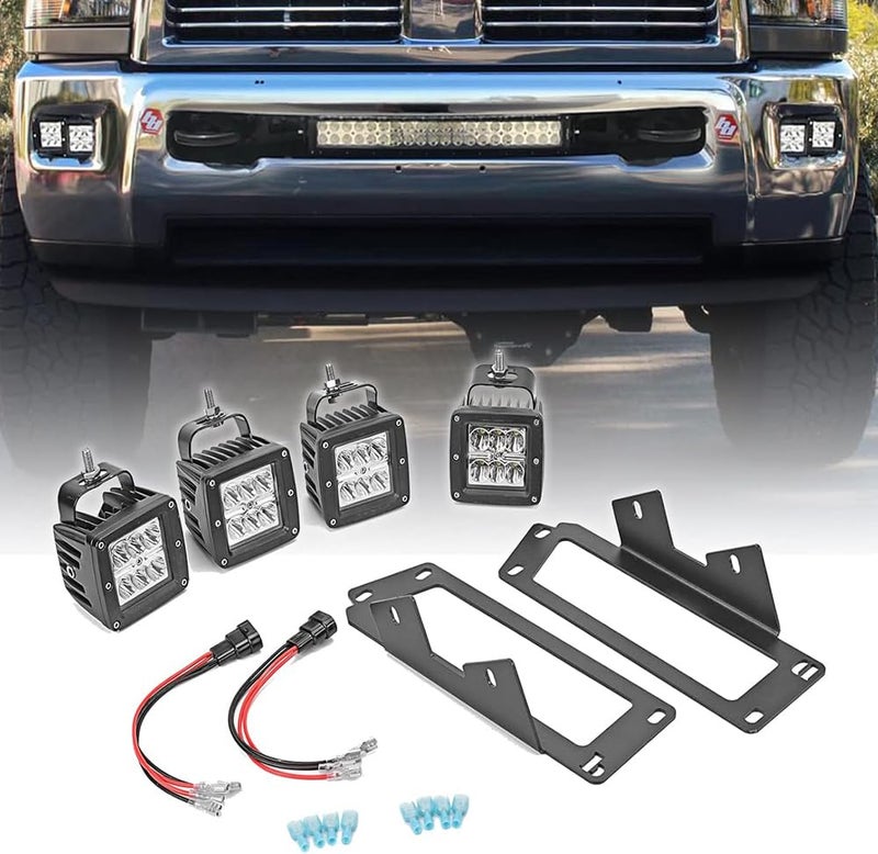 Wsays 4x 3 Inch 24W Dually LED Fog Light Pods with Quick-Detach Wiring Plug and Fog Lamp Location Mounting Bracket Compatible with Dodge Ram 1500 2500 3500 2009-2019 - Image 1